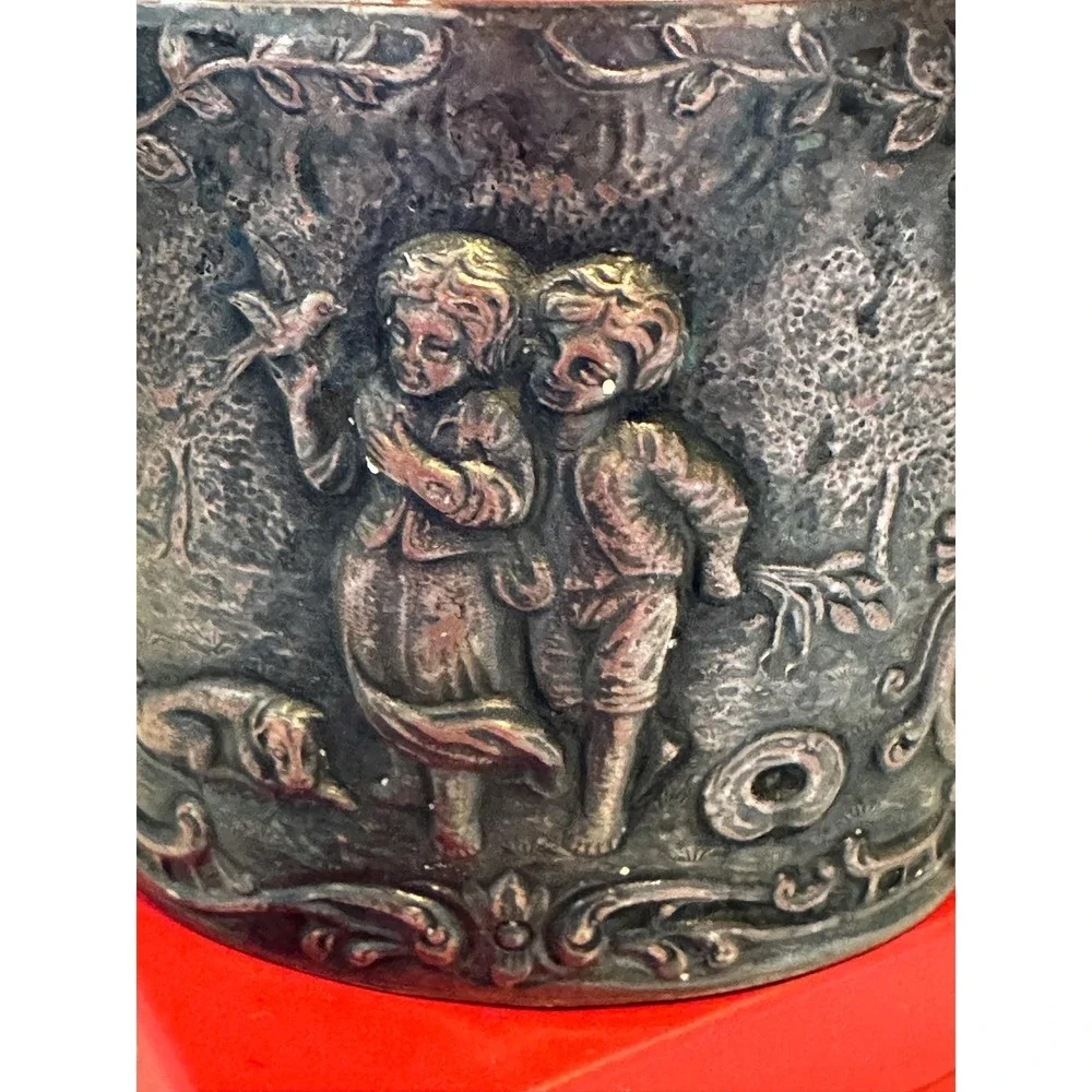 Antique‎ English Tea Caddy Silver over Copper Cherubs Children